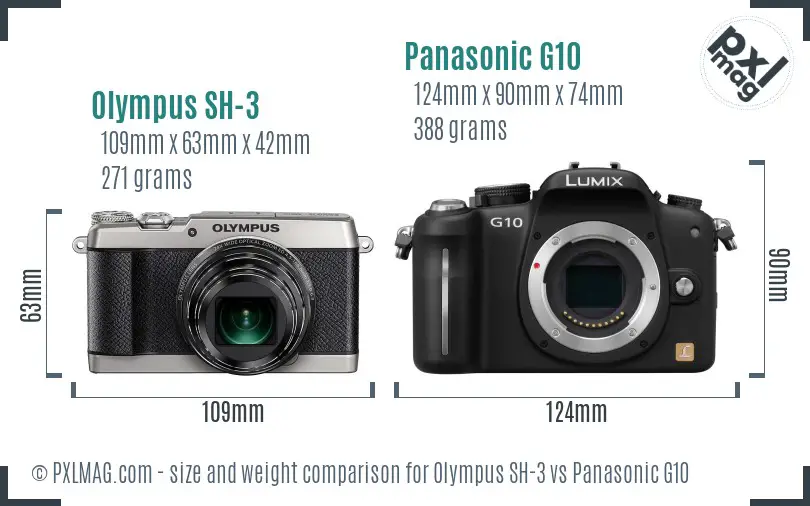 Olympus SH-3 vs Panasonic G10 size comparison