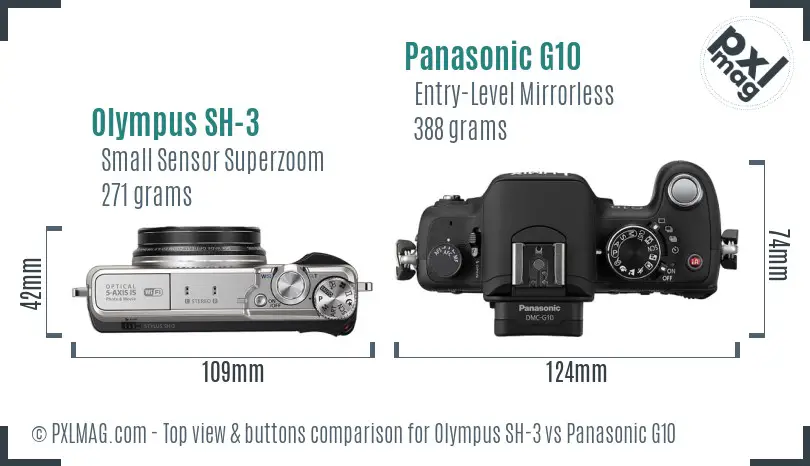 Olympus SH-3 vs Panasonic G10 top view buttons comparison