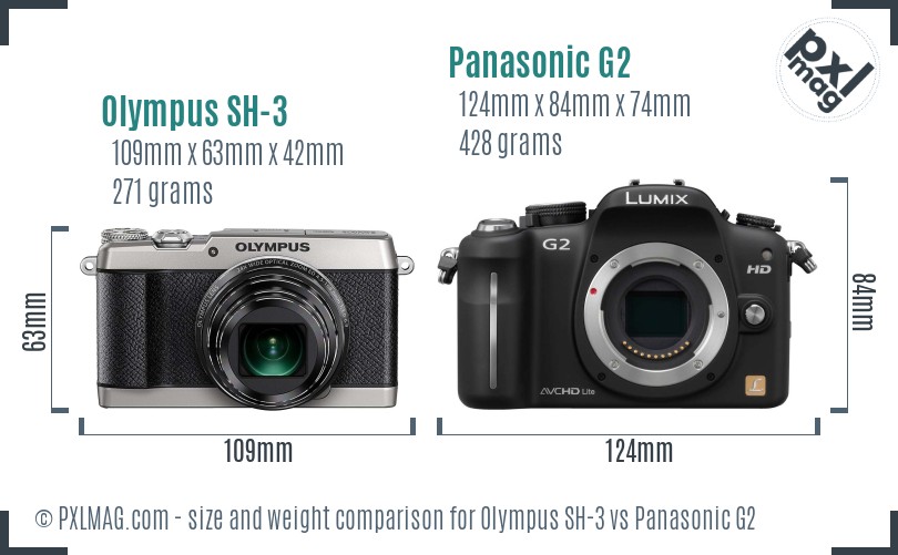 Olympus SH-3 vs Panasonic G2 size comparison