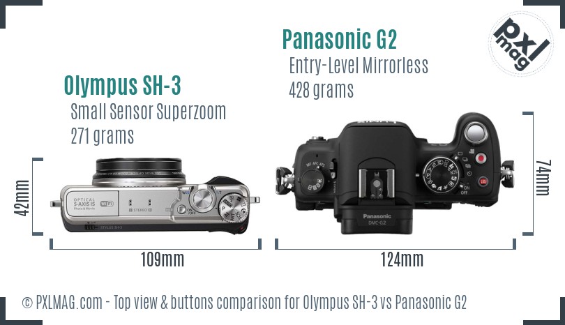 Olympus SH-3 vs Panasonic G2 top view buttons comparison