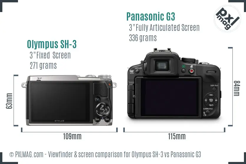 Olympus SH-3 vs Panasonic G3 Screen and Viewfinder comparison