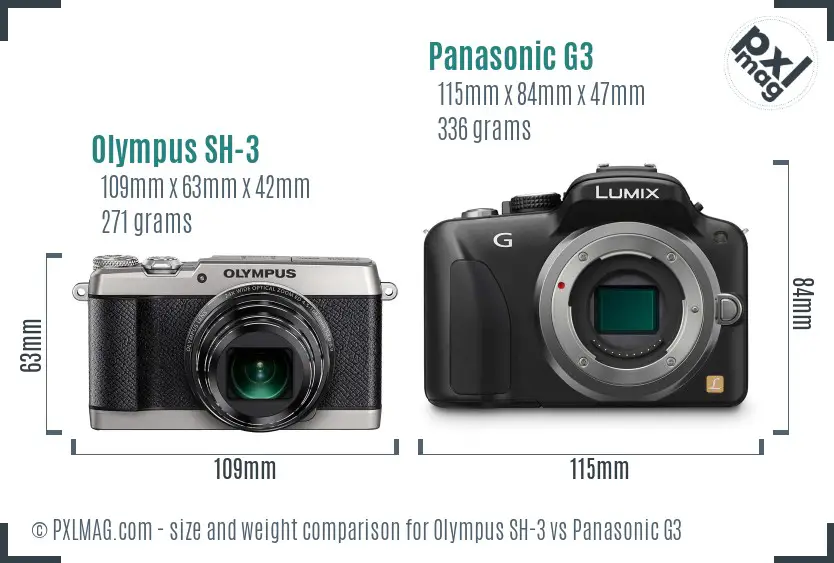 Olympus SH-3 vs Panasonic G3 size comparison