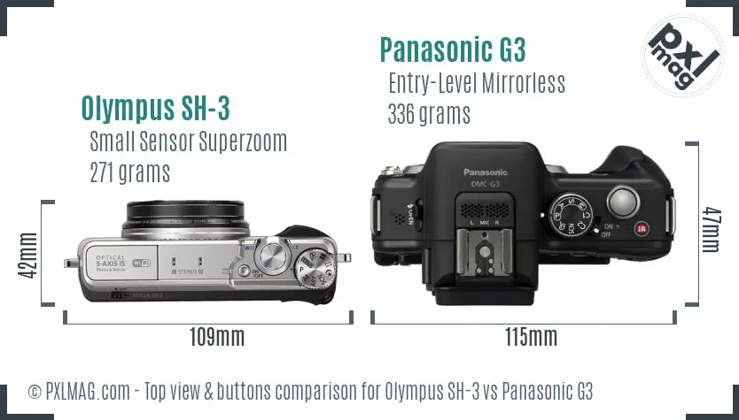 Olympus SH-3 vs Panasonic G3 top view buttons comparison
