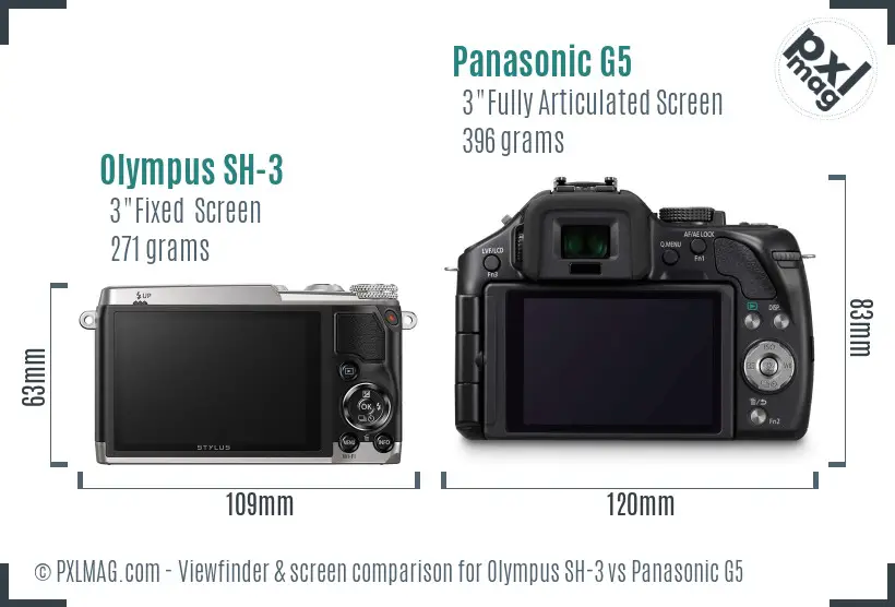 Olympus SH-3 vs Panasonic G5 Screen and Viewfinder comparison