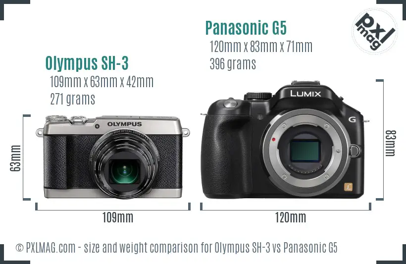 Olympus SH-3 vs Panasonic G5 size comparison