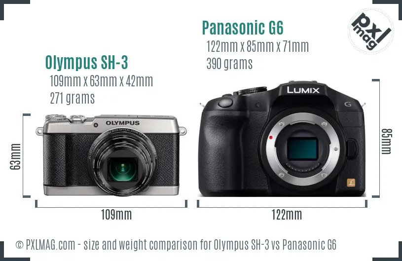 Olympus SH-3 vs Panasonic G6 size comparison