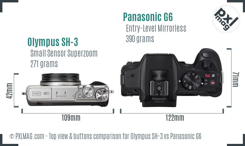 Olympus SH-3 vs Panasonic G6 top view buttons comparison