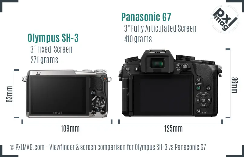 Olympus SH-3 vs Panasonic G7 Screen and Viewfinder comparison