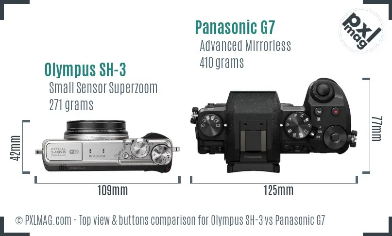 Olympus SH-3 vs Panasonic G7 top view buttons comparison