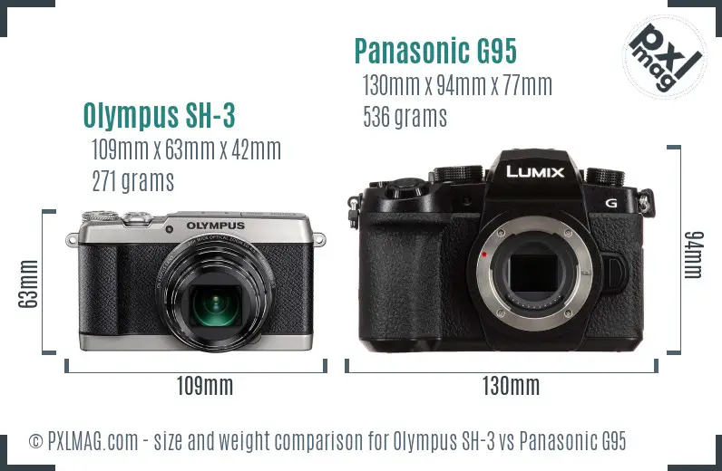 Olympus SH-3 vs Panasonic G95 size comparison