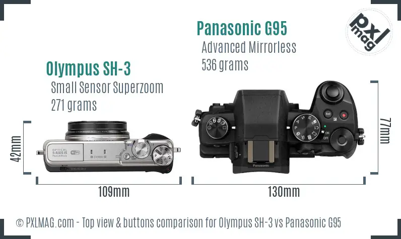 Olympus SH-3 vs Panasonic G95 top view buttons comparison