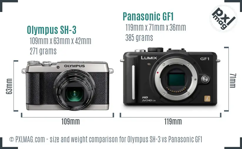 Olympus SH-3 vs Panasonic GF1 size comparison