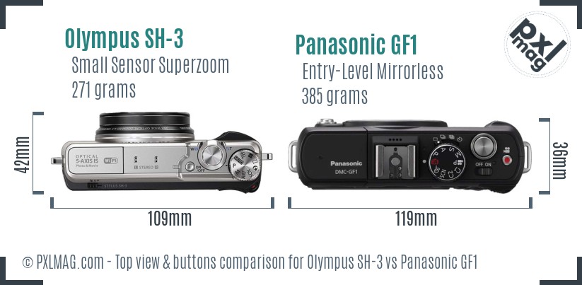 Olympus SH-3 vs Panasonic GF1 top view buttons comparison