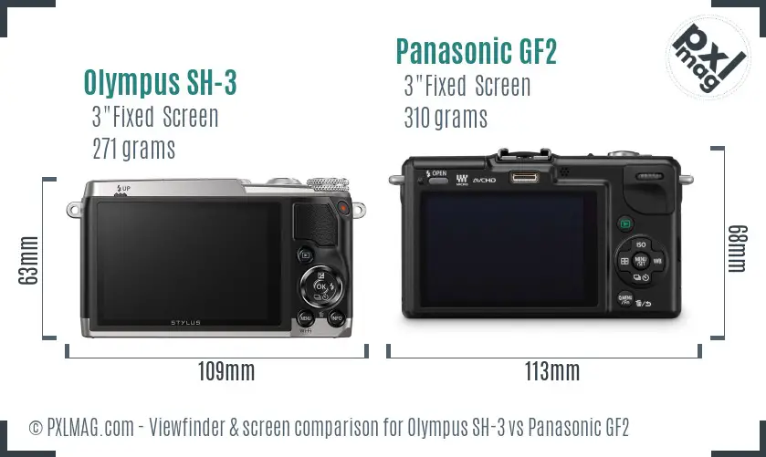 Olympus SH-3 vs Panasonic GF2 Screen and Viewfinder comparison