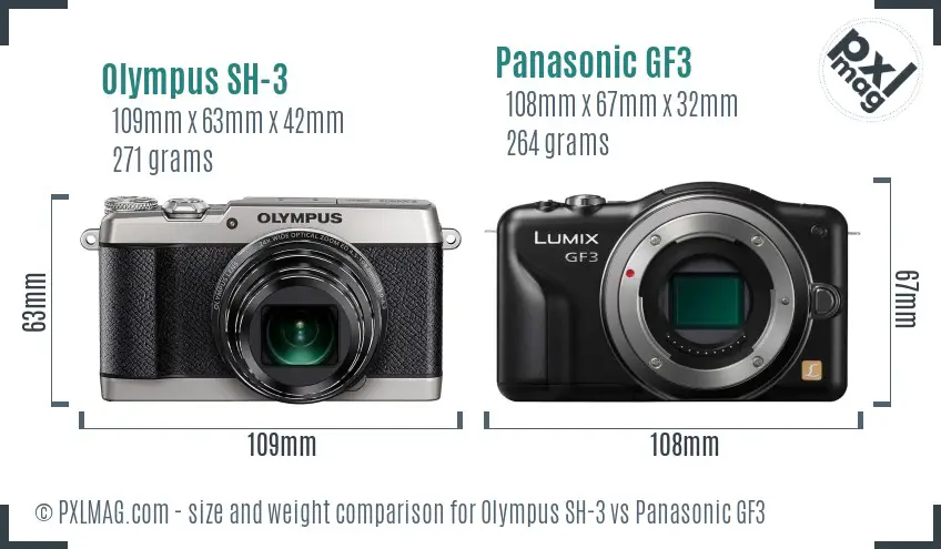 Olympus SH-3 vs Panasonic GF3 size comparison