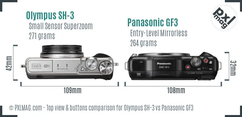 Olympus SH-3 vs Panasonic GF3 top view buttons comparison