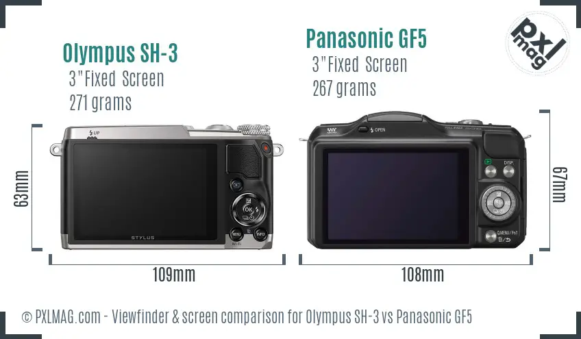 Olympus SH-3 vs Panasonic GF5 Screen and Viewfinder comparison