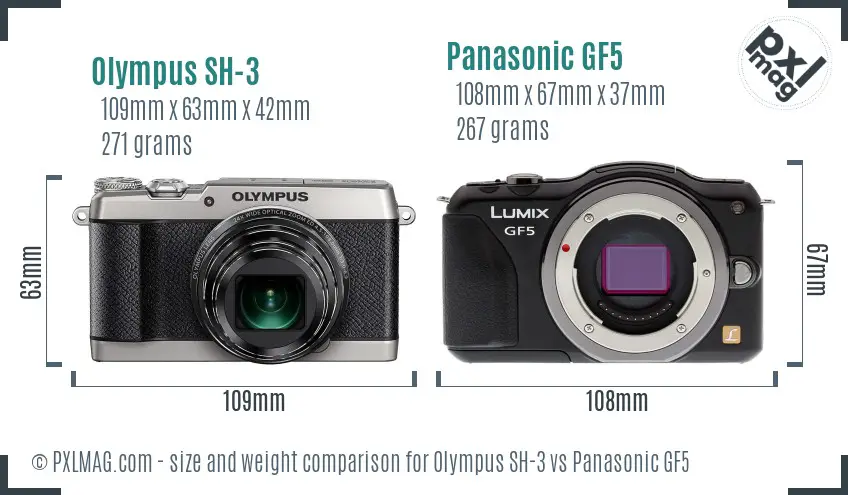 Olympus SH-3 vs Panasonic GF5 size comparison