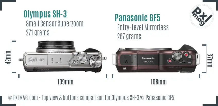 Olympus SH-3 vs Panasonic GF5 top view buttons comparison