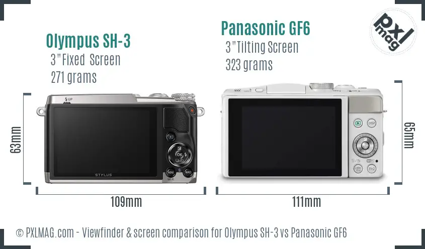 Olympus SH-3 vs Panasonic GF6 Screen and Viewfinder comparison