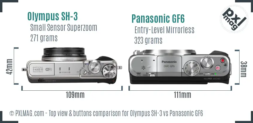 Olympus SH-3 vs Panasonic GF6 top view buttons comparison