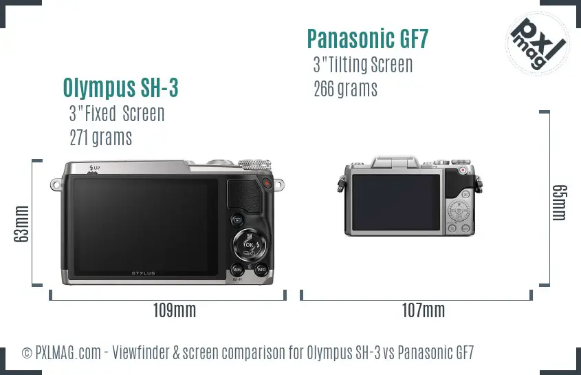 Olympus SH-3 vs Panasonic GF7 Screen and Viewfinder comparison