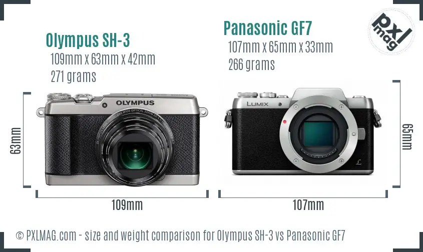 Olympus SH-3 vs Panasonic GF7 size comparison