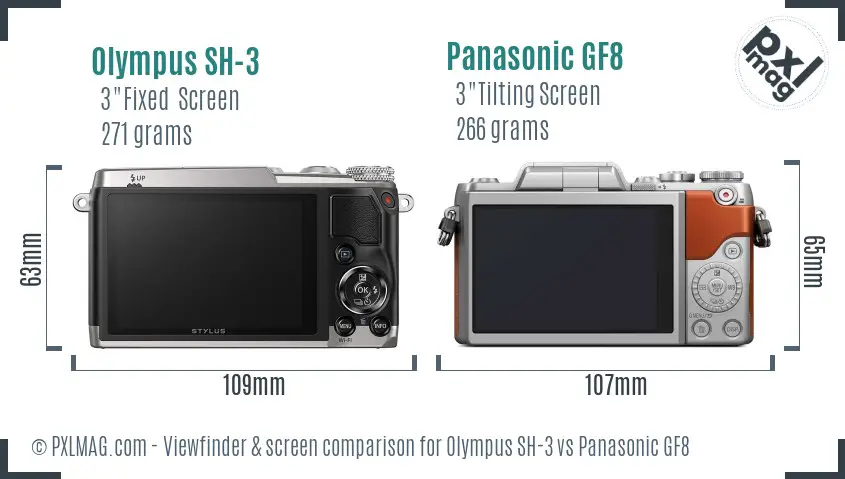Olympus SH-3 vs Panasonic GF8 Screen and Viewfinder comparison