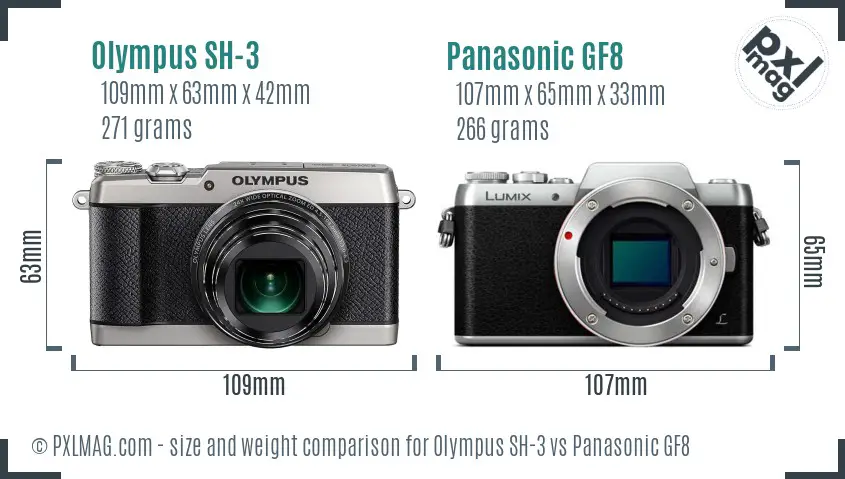Olympus SH-3 vs Panasonic GF8 size comparison