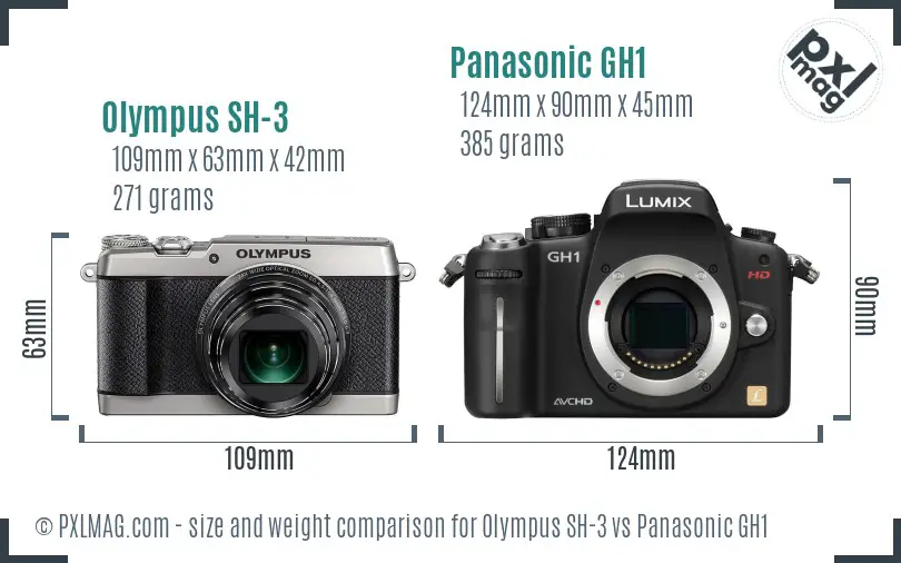 Olympus SH-3 vs Panasonic GH1 size comparison