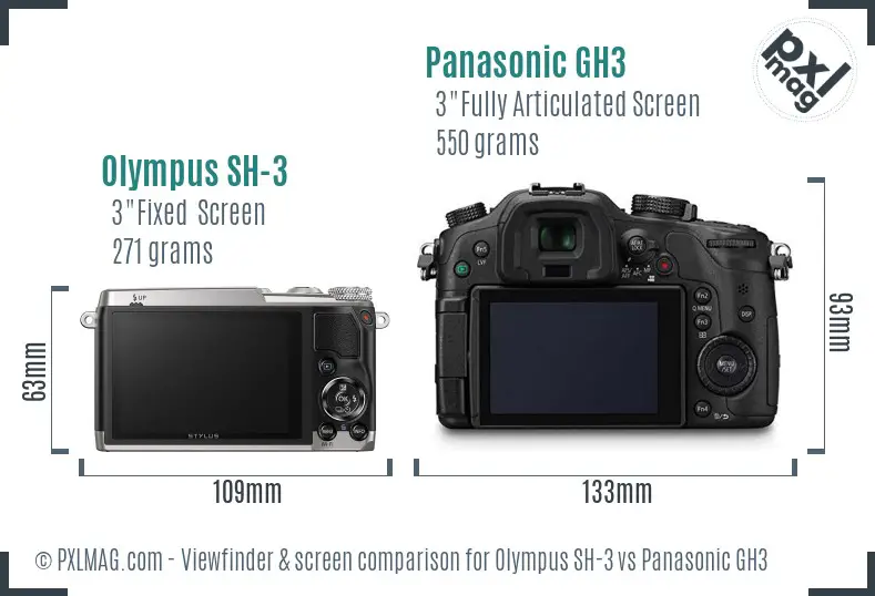 Olympus SH-3 vs Panasonic GH3 Screen and Viewfinder comparison