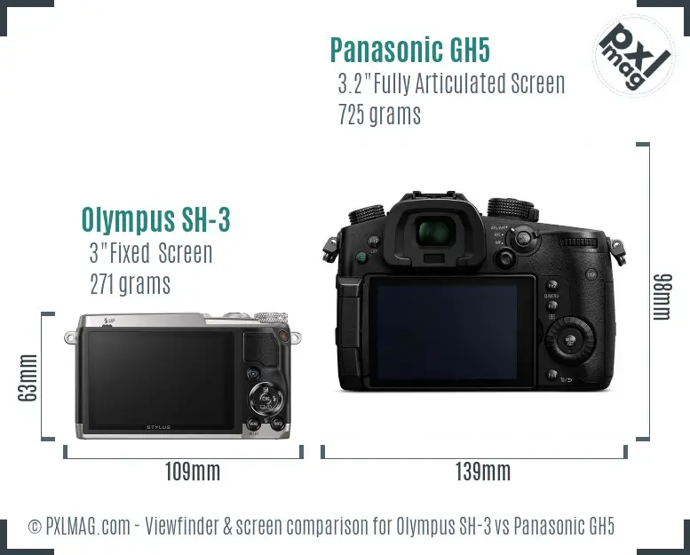 Olympus SH-3 vs Panasonic GH5 Screen and Viewfinder comparison