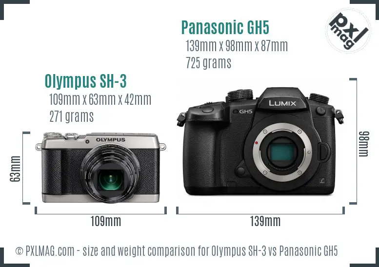 Olympus SH-3 vs Panasonic GH5 size comparison