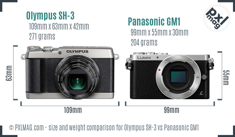 Olympus SH-3 vs Panasonic GM1 size comparison