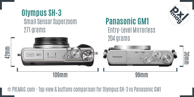 Olympus SH-3 vs Panasonic GM1 top view buttons comparison