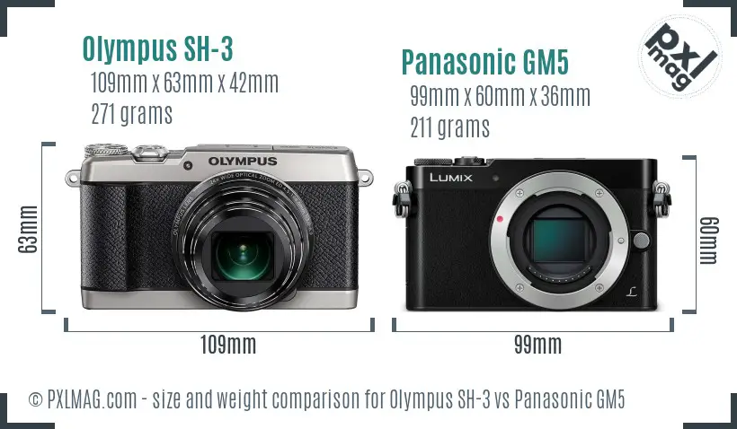 Olympus SH-3 vs Panasonic GM5 size comparison