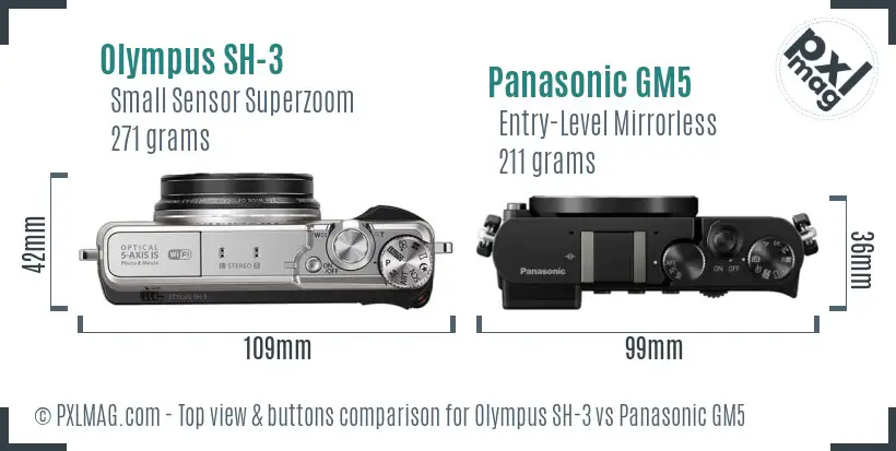 Olympus SH-3 vs Panasonic GM5 top view buttons comparison