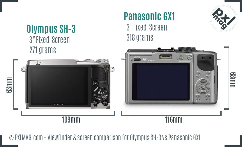 Olympus SH-3 vs Panasonic GX1 Screen and Viewfinder comparison