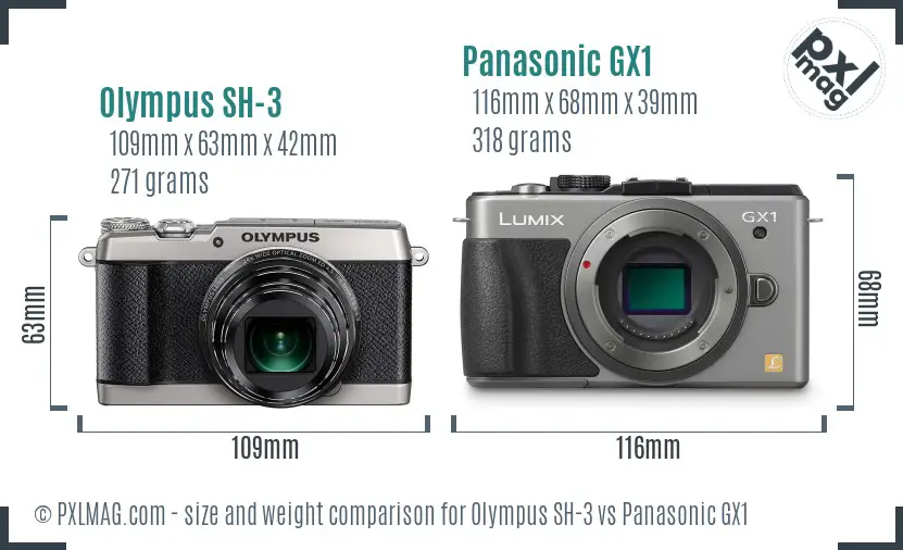 Olympus SH-3 vs Panasonic GX1 size comparison