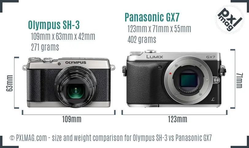Olympus SH-3 vs Panasonic GX7 size comparison