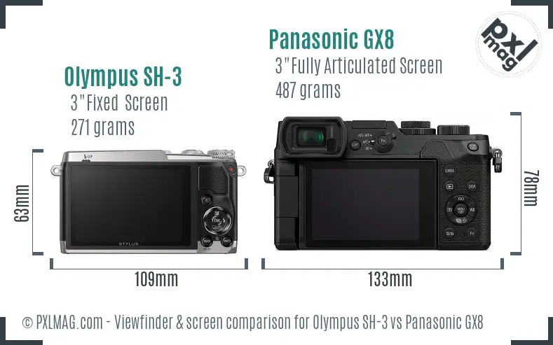 Olympus SH-3 vs Panasonic GX8 Screen and Viewfinder comparison