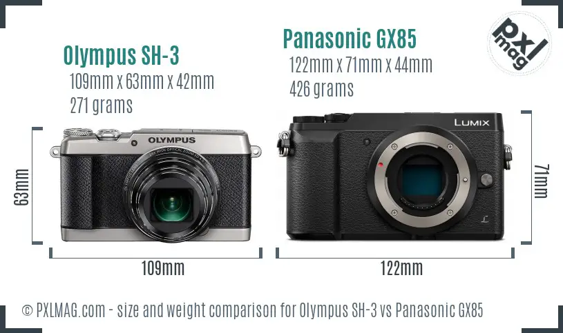 Olympus SH-3 vs Panasonic GX85 size comparison