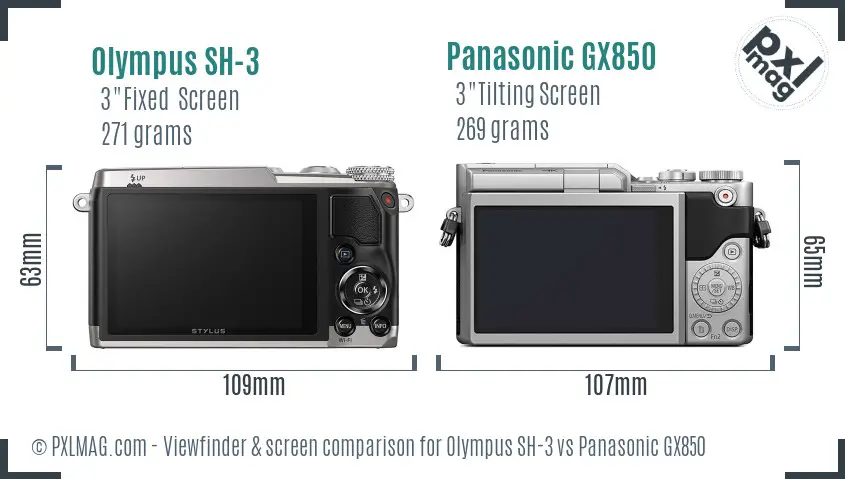 Olympus SH-3 vs Panasonic GX850 Screen and Viewfinder comparison
