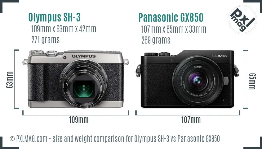 Olympus SH-3 vs Panasonic GX850 size comparison