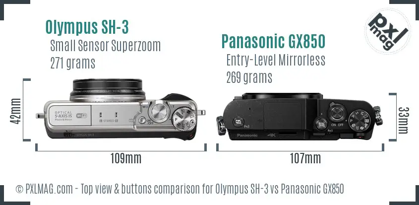 Olympus SH-3 vs Panasonic GX850 top view buttons comparison