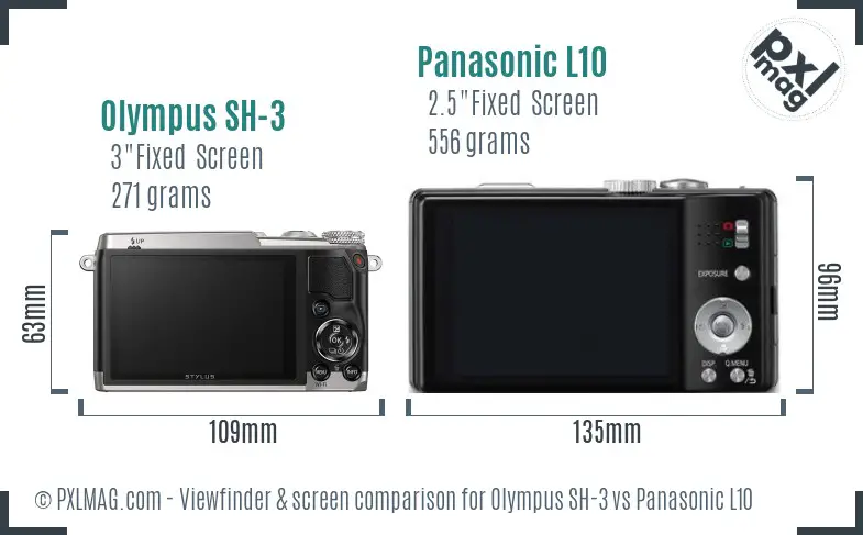 Olympus SH-3 vs Panasonic L10 Screen and Viewfinder comparison