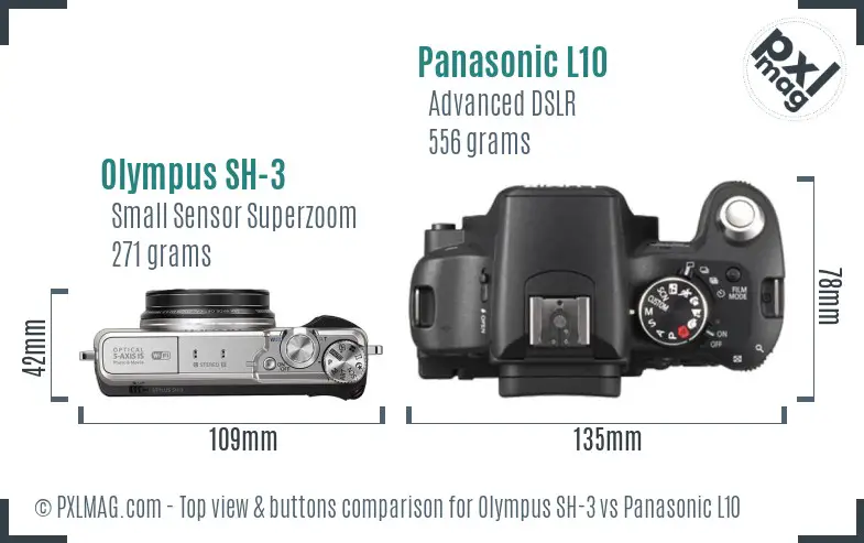 Olympus SH-3 vs Panasonic L10 top view buttons comparison
