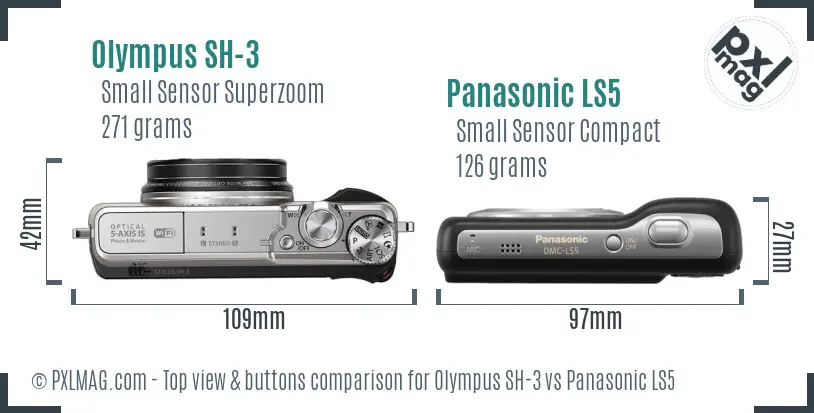 Olympus SH-3 vs Panasonic LS5 top view buttons comparison
