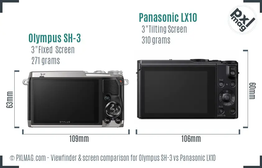 Olympus SH-3 vs Panasonic LX10 Screen and Viewfinder comparison