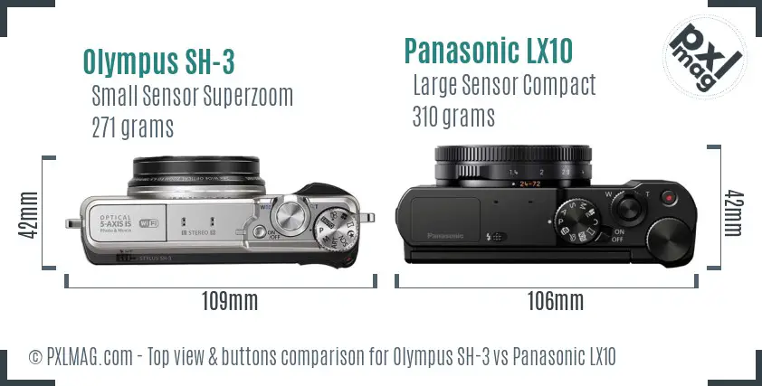 Olympus SH-3 vs Panasonic LX10 top view buttons comparison